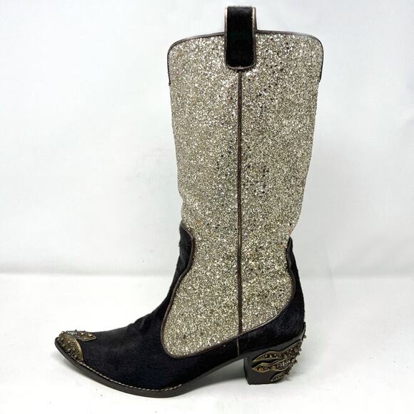 Rare Giuseppe Zanotti Glitter & Pony Hair Western Boots – Vicini, Size 9.5 - Picture 1 of 8